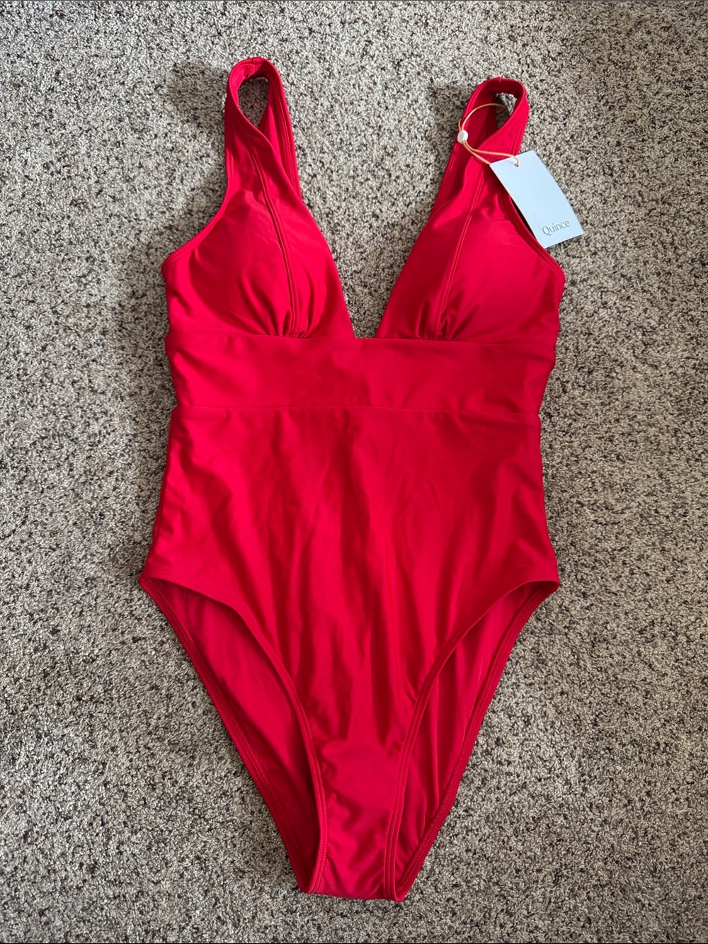 Quince Red Italian Plunge One-Piece Swimsuit